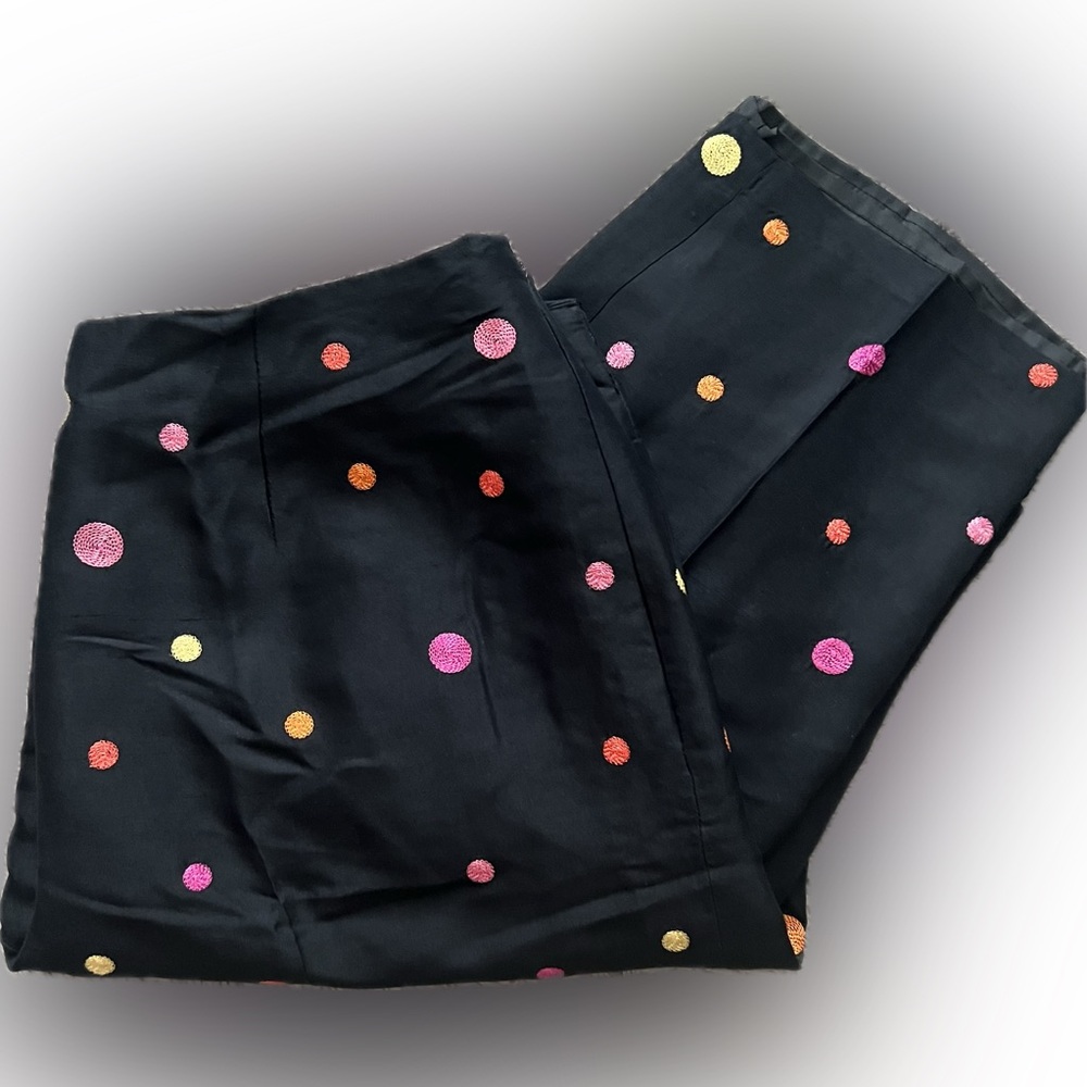 VINTAGE 100% Silk Multicolor Polka Dot Black Pants By S.L.B. Size 8. - Picture 13 of 14